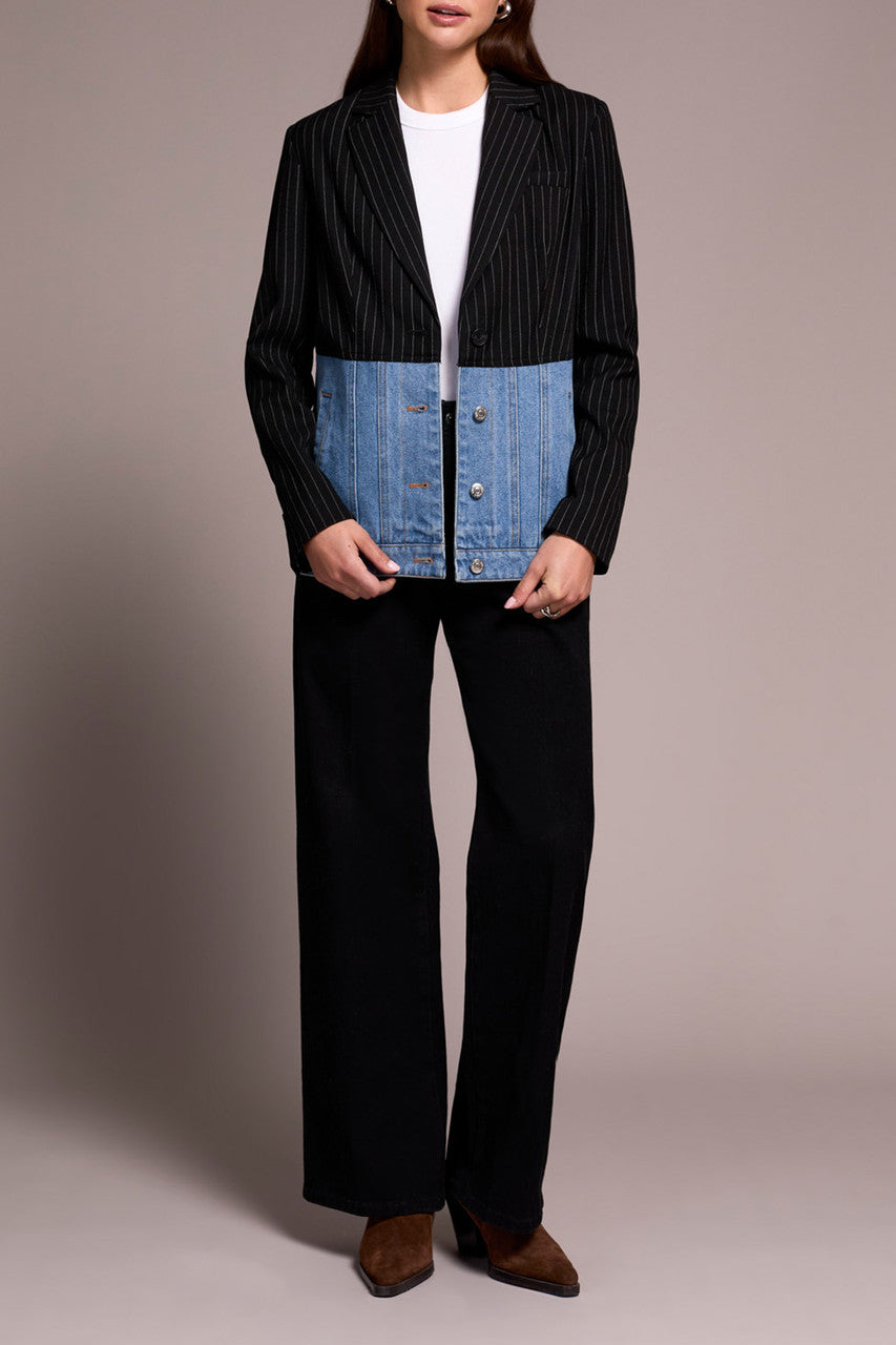 Tribal Mix Media Pin Stripe & Denim Blazer