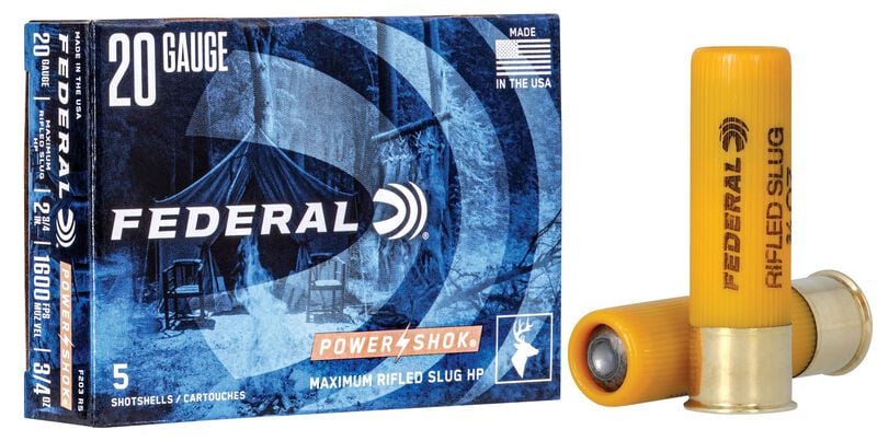 Federal Power Shok Maximum Rifled Slug HP 20GX2-3/4 1600FPS 3/4oz 5 Rounds