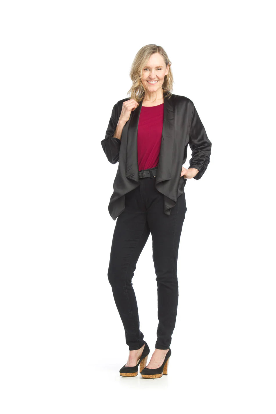 Papillon Satin Blazer with Ruched Sleeves