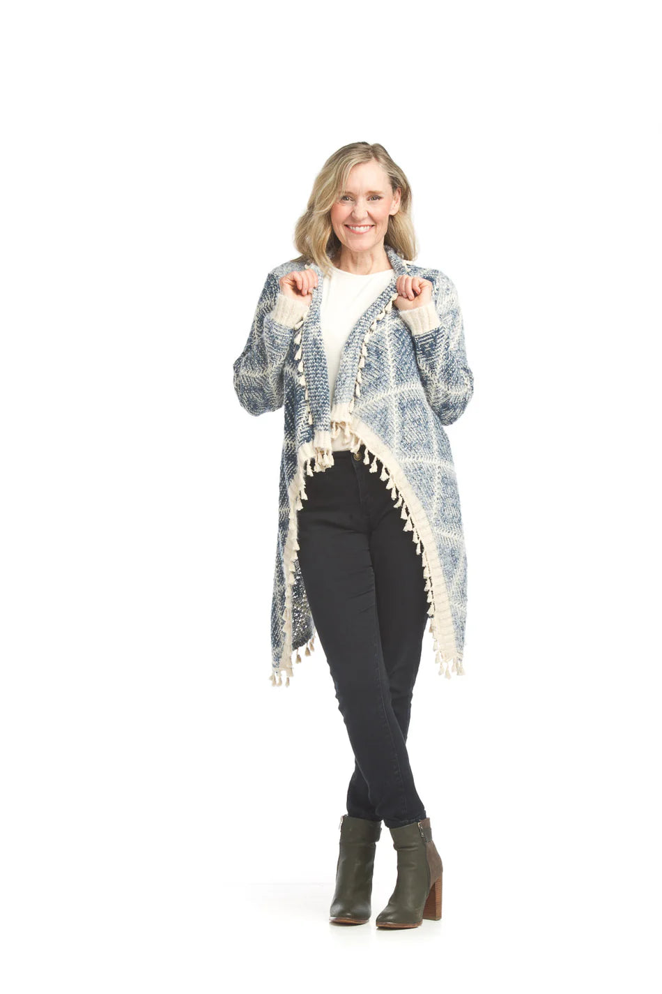 Papillon Diamond Print Open Front Cardigan