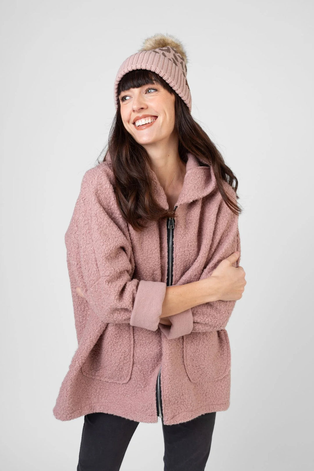 Me & Gee Hooded Zip Up Popcorn Yarn with Front Pocket Jacket