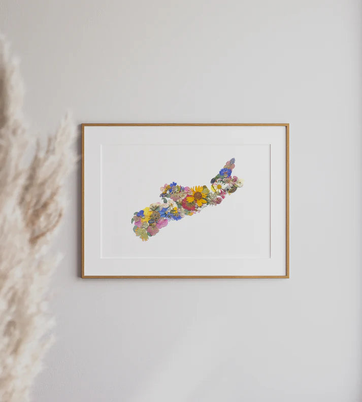 Seek & Bloom Nova Scotia Map, Pressed Flower, Art Print, 8X10