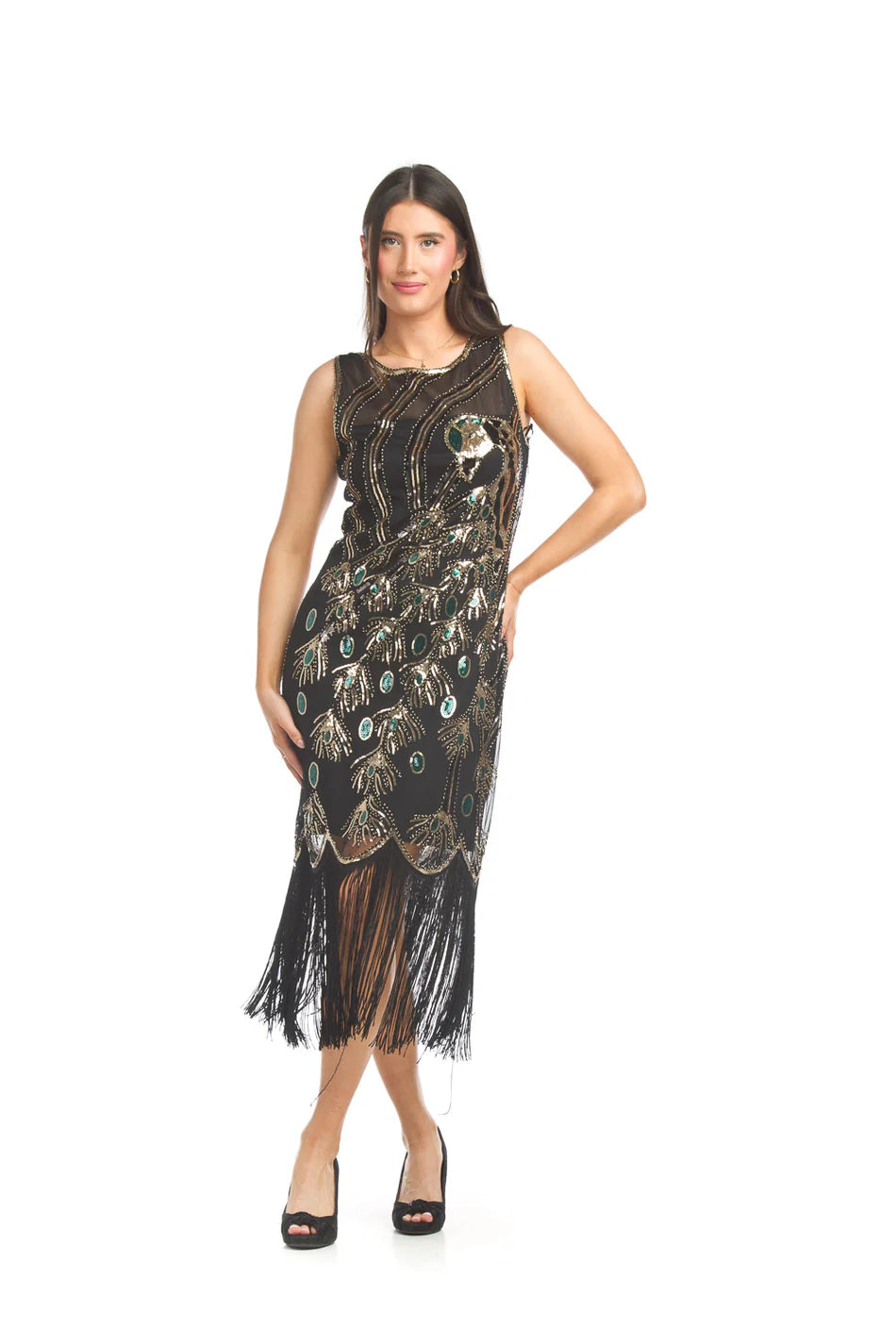 Papillon Peacock Beaded with Tassle Dress
