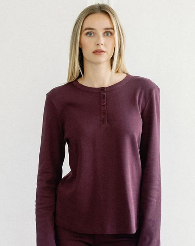 Brunette The Label Waffle Henley Top