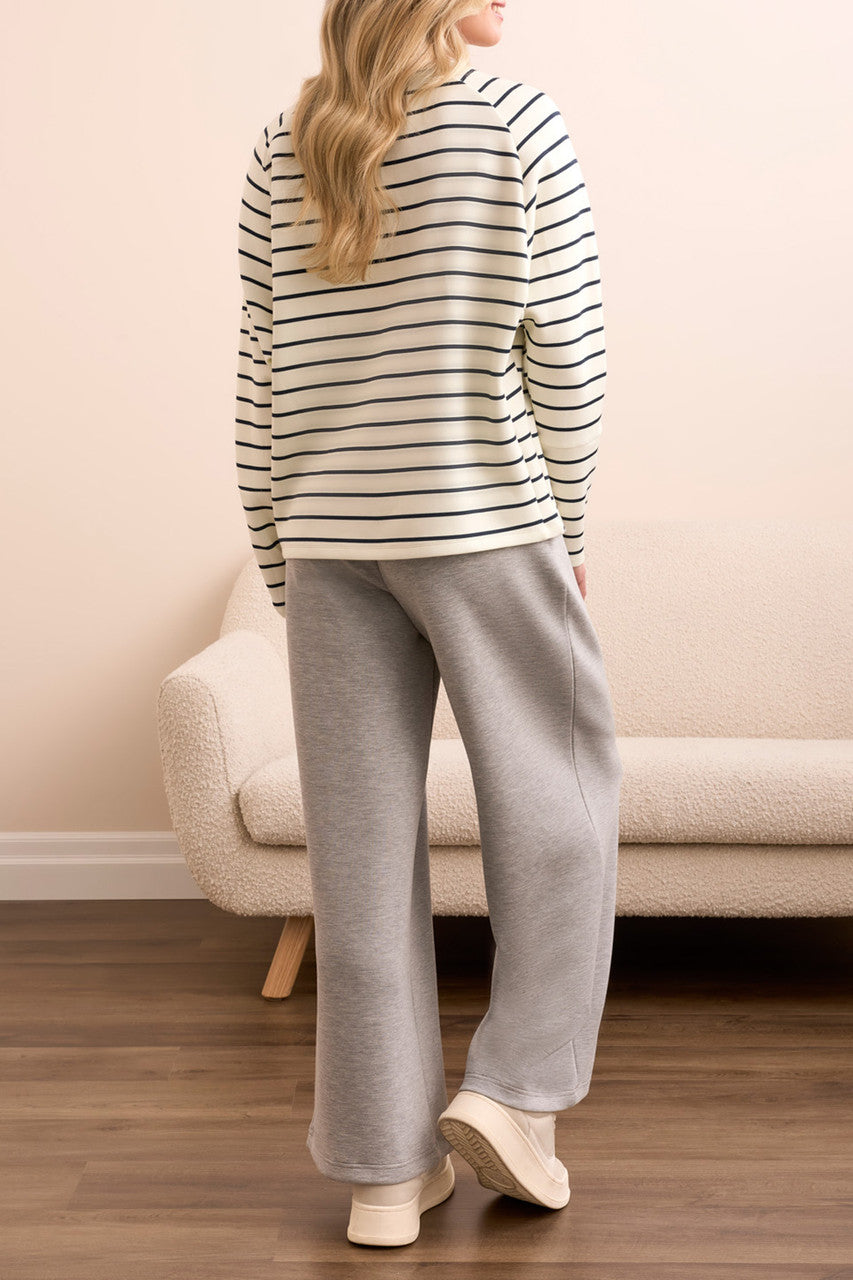 Tribal Longsleeve Striped Crew Sweater with Buttons on Sleeve