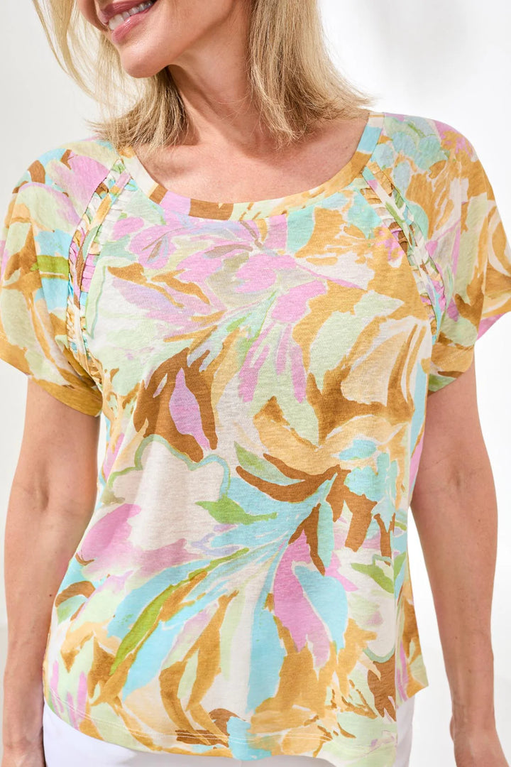 Tribal Scoop Neck Print Top with Pleating Detail