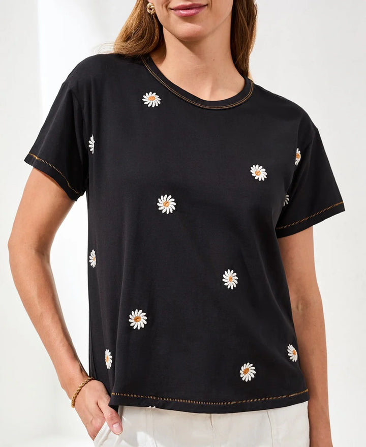 Tribal Shortsleeve Crew Neck Embroidered Top