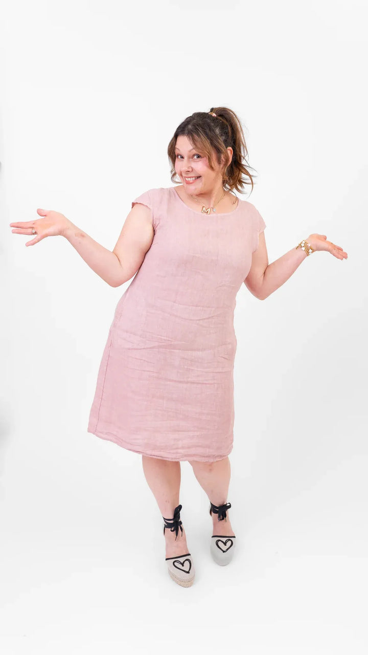 Me & Gee Cap Sleeve Linen Shift Dress