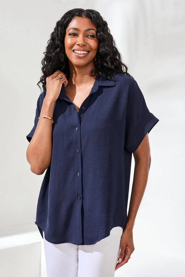 Tribal Airflow Relaxed Dolman Button-Down Shirt