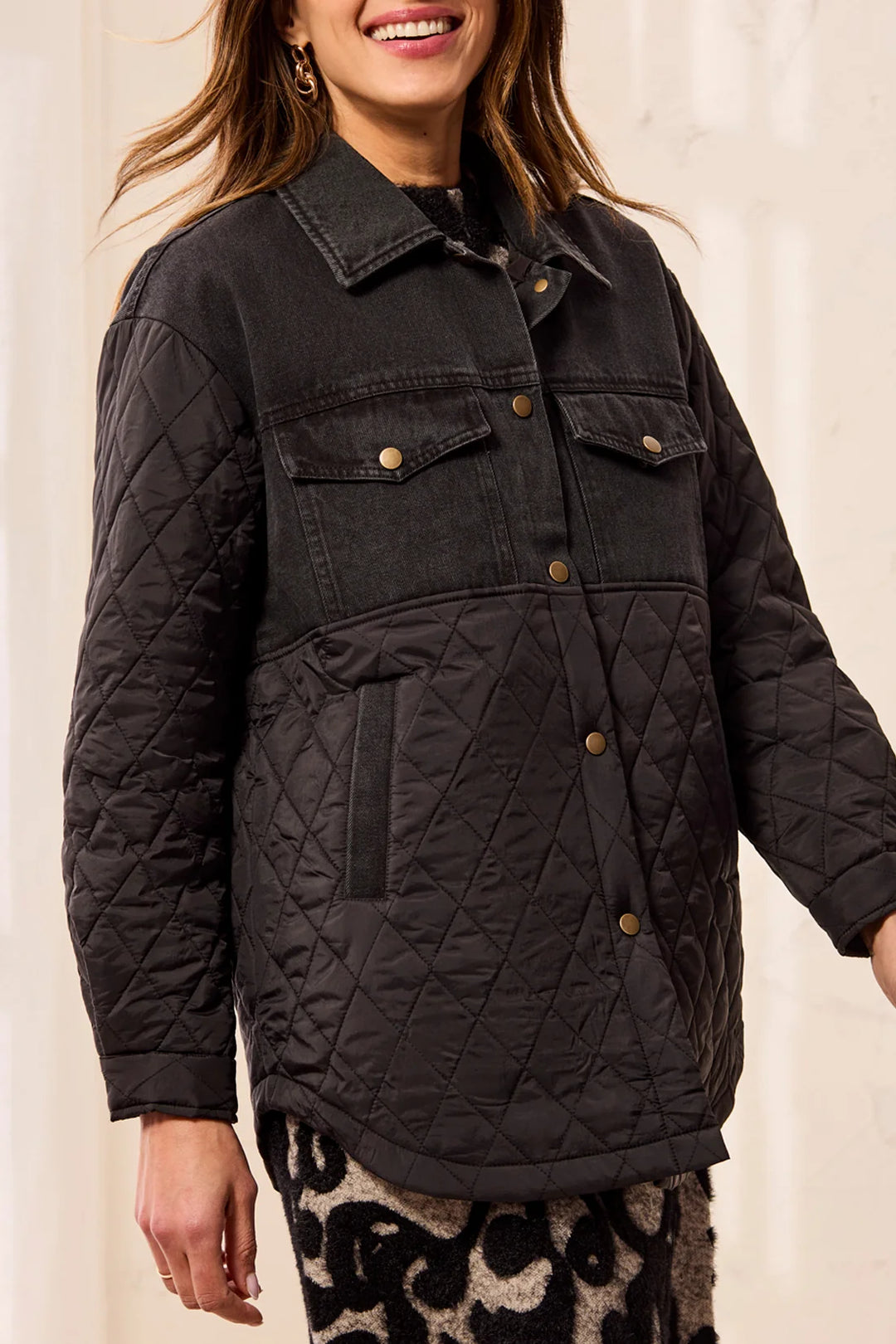 Tribal Mix Media Denim & Quilted Jacket