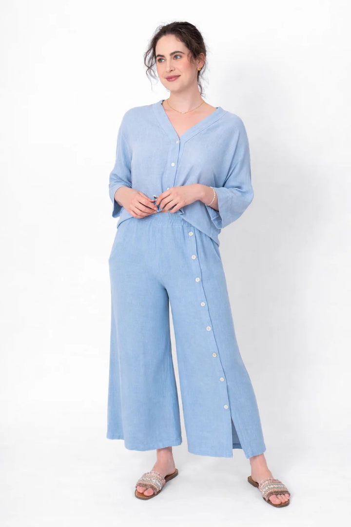 Me & Gee Button Leg Linen Pant