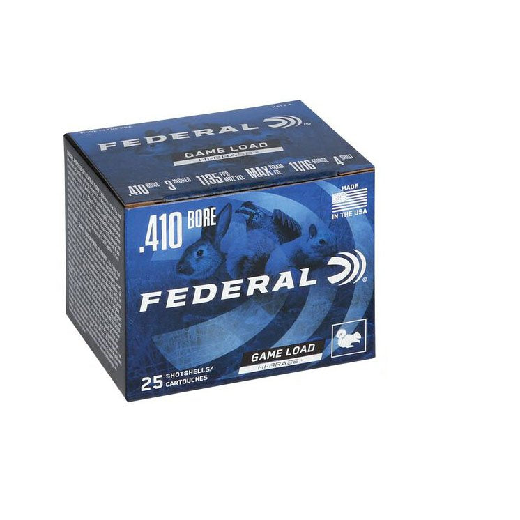 Federal Game Load Hi-Brass .410×3″ 1-1/6oz 1135FPS 11/16oz #4 25 Rounds
