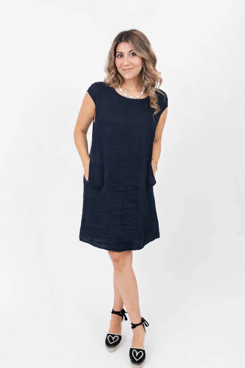 Me & Gee Cap Sleeve Linen Shift Dress