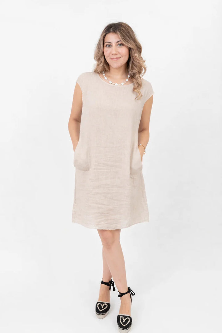 Me & Gee Cap Sleeve Linen Shift Dress