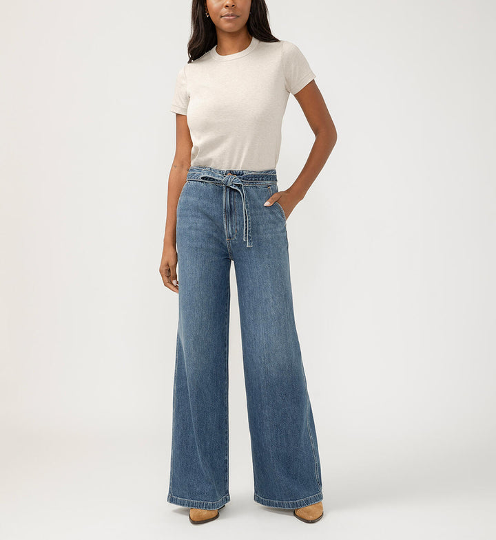 Silver Women's Highly Desirable High Rise Belted Ultra Wide Leg Jeans