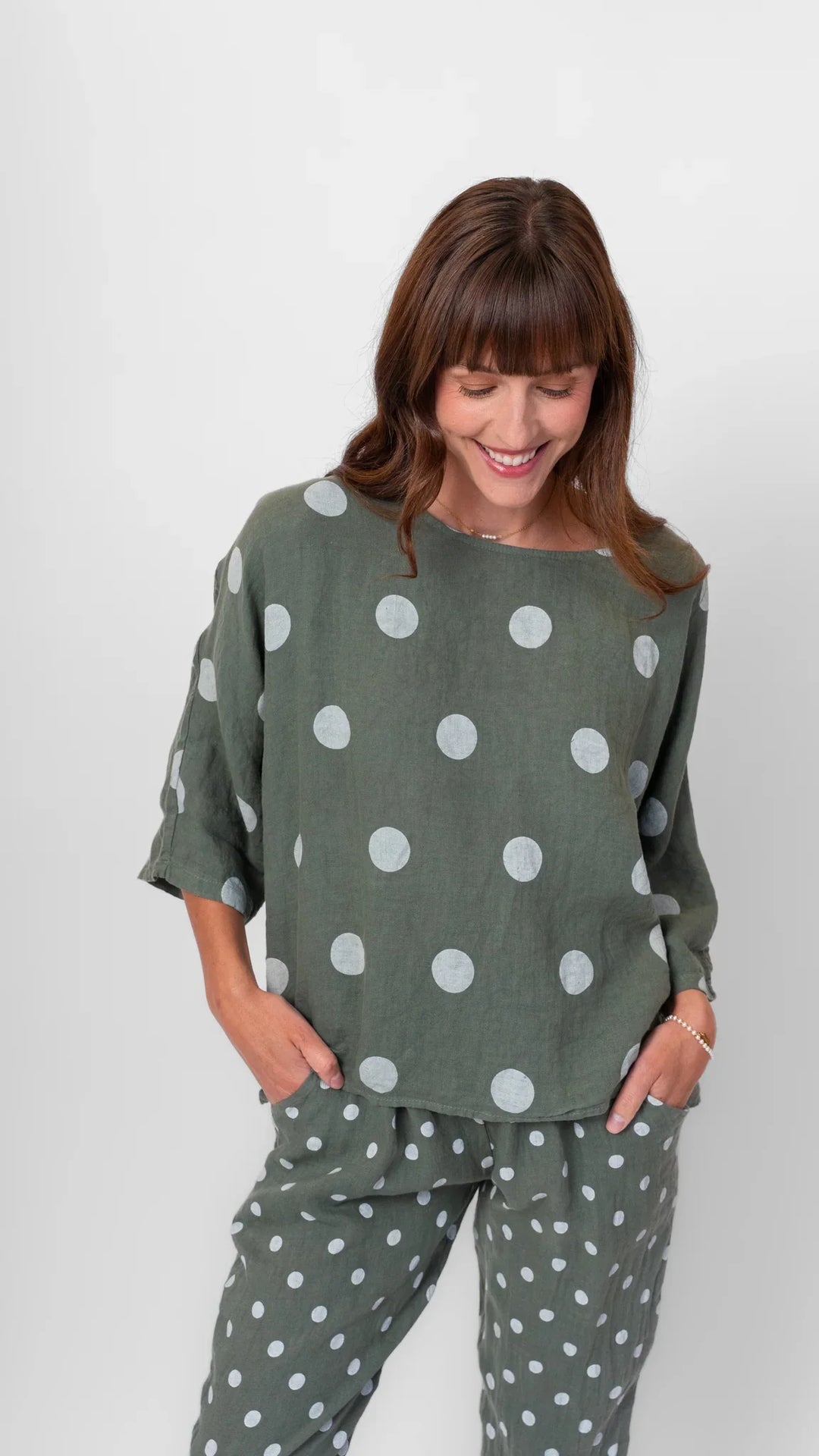 Me & Gee Polka Dot Linen Top