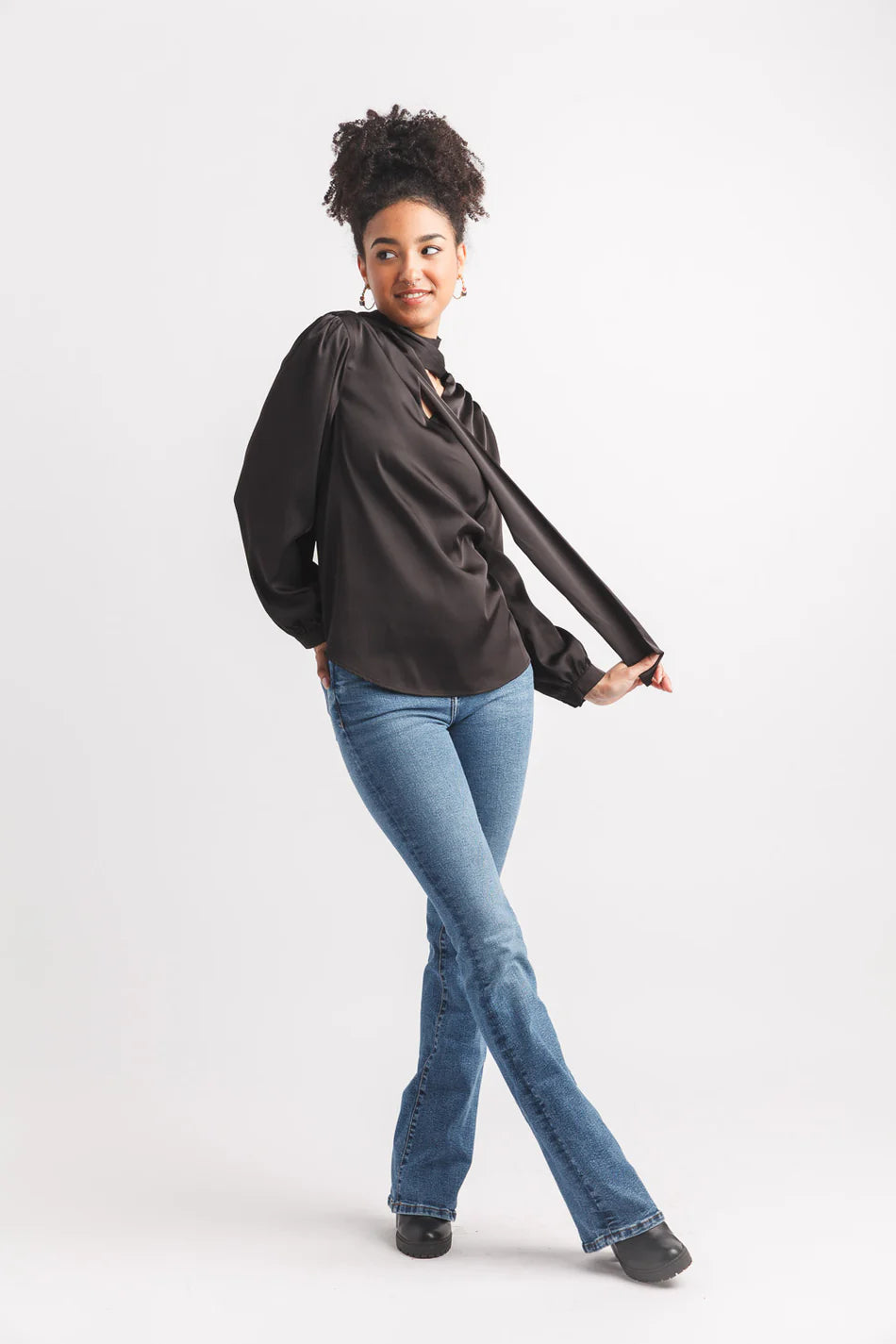 Papillion Solid Satin Top with Neck Tie