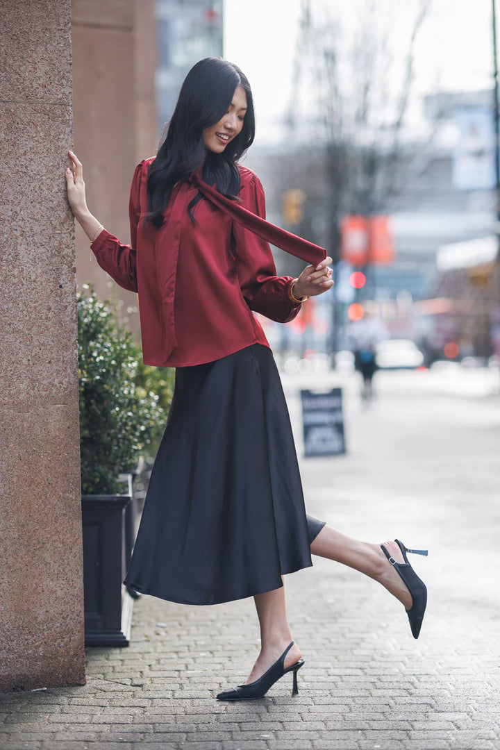 Papillion Solid Satin Top with Neck Tie