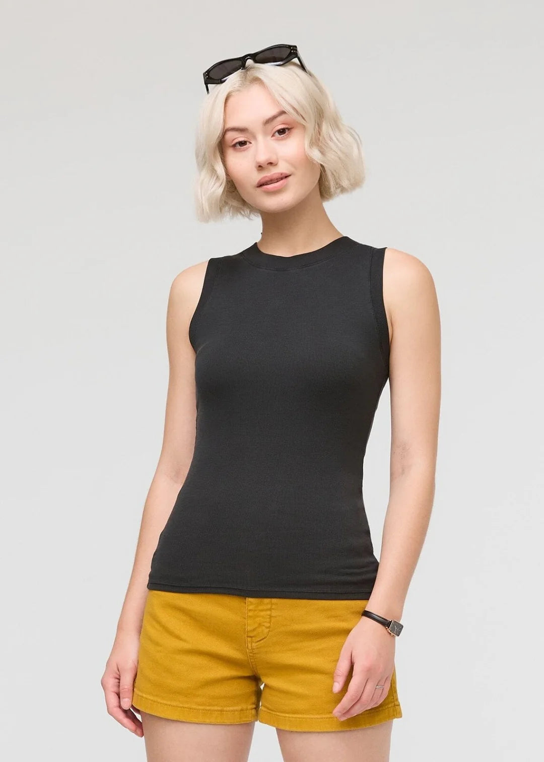 DU/ER Women's Ribbed Pima High Neck Tank