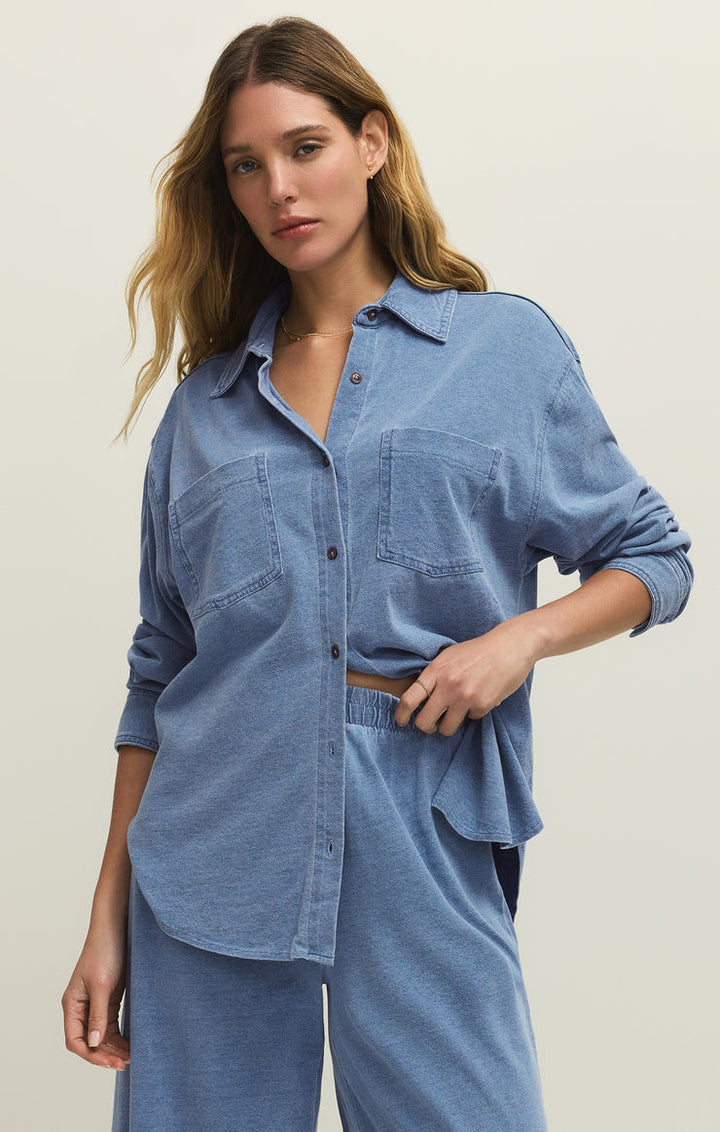Z-Supply Reese Jersey Denim Button Up Shirt