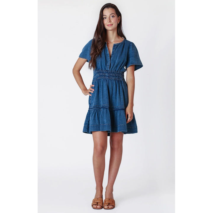 Dex SS Tiered Denim Effect Mini Dress