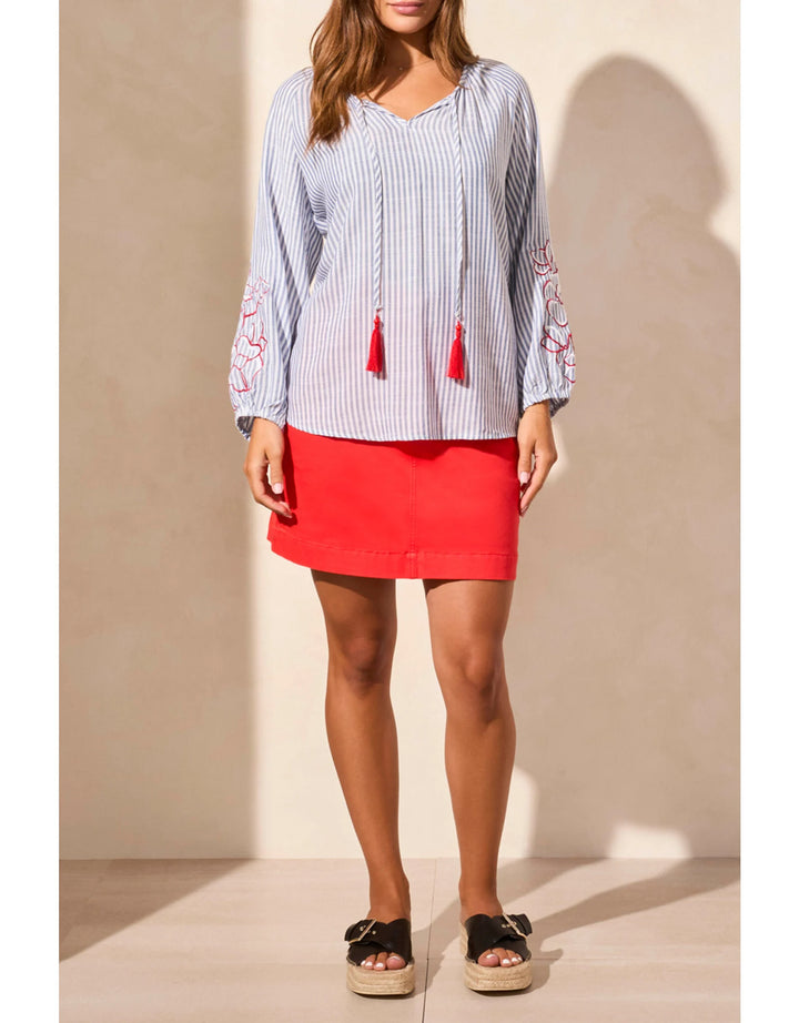 Tribal Raglan Embroidery Sleeve Blouse