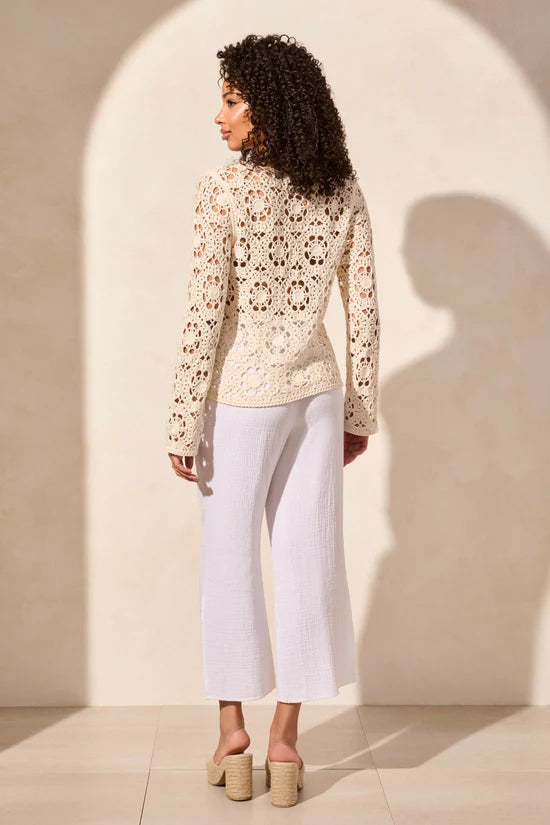 Tribal Crochet Bell Sleeve V-Neck Cotton Sweater