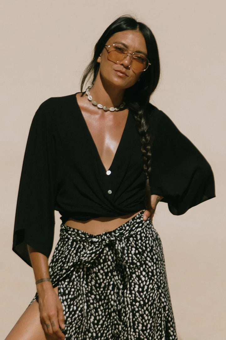 Tribal Front-Tie Kimono Top