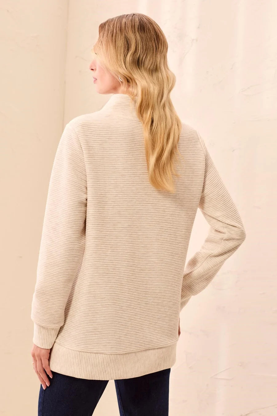 Tribal Ottoman Rib Mock Neck Tunic Sweater