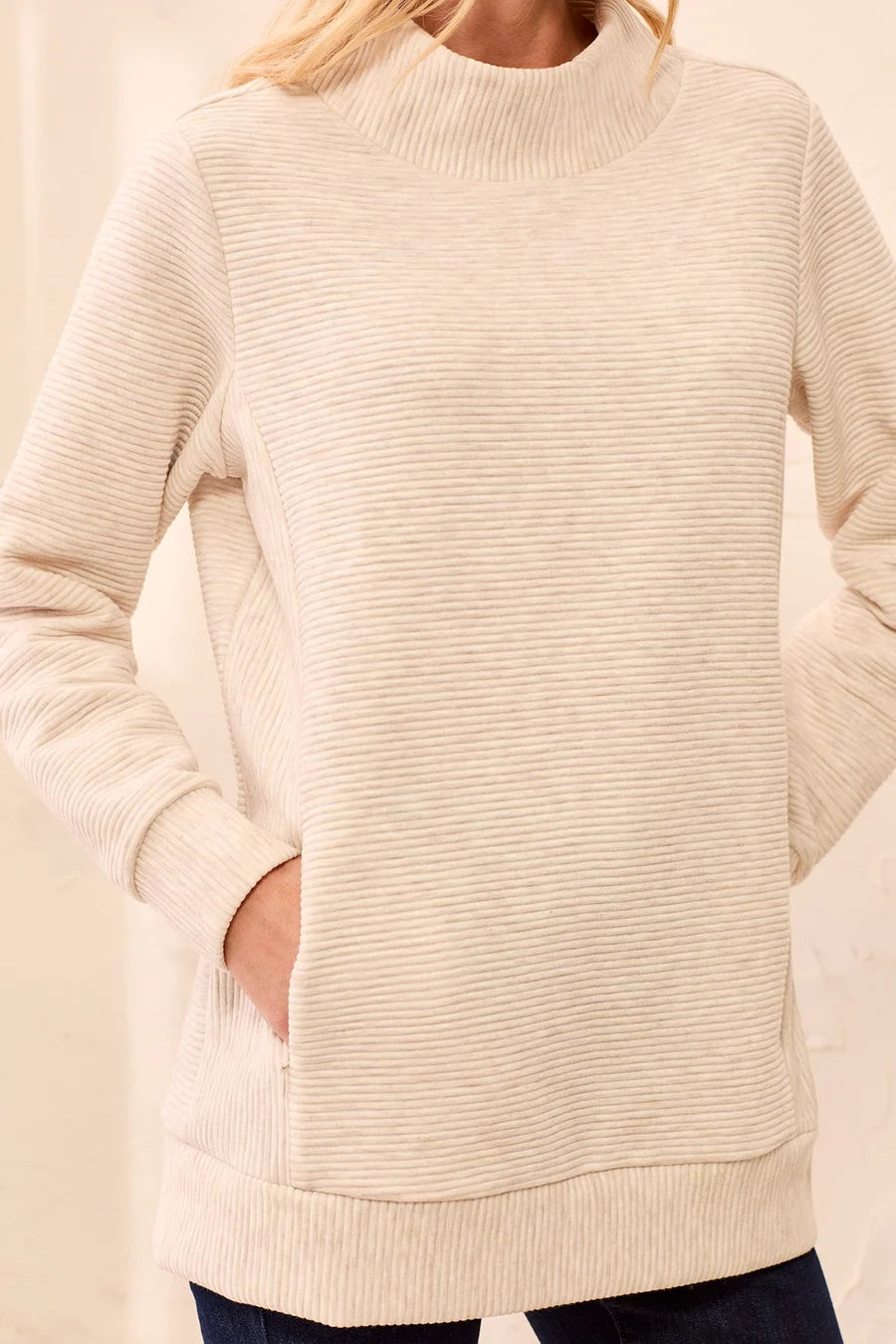 Tribal Ottoman Rib Mock Neck Tunic Sweater