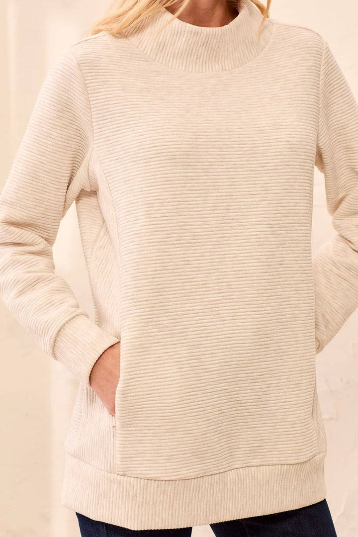 Tribal Ottoman Rib Mock Neck Tunic Sweater