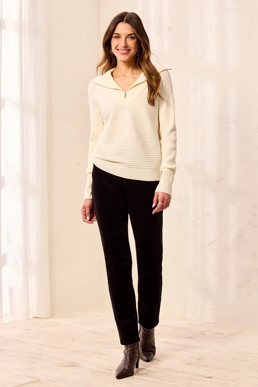 Tribal Soft Zip-Up V-Neck Sweater