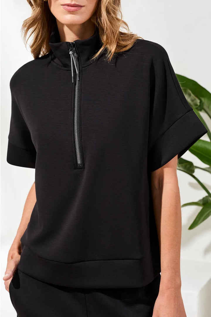 Tribal Short Sleeve Mock Neck 1/4 Zip Top