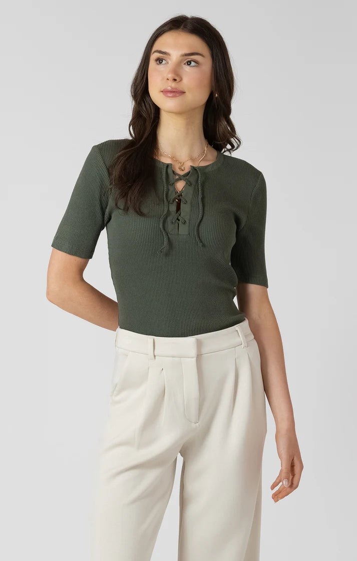 Dex Ribbed Lace Up Tee